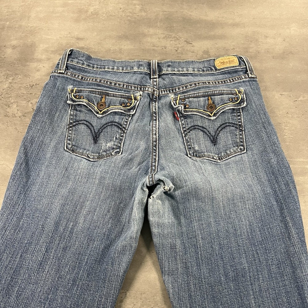 Levis Jeans Womens 10 31x30 Blue 515 Bootcut Mid‎ Rise Flap Pocket Rhinestone